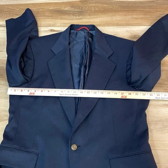 JOS A BANK Blazer Mens 40R Super 100s Merino Wool Navy Brass Buttons Vintage USA